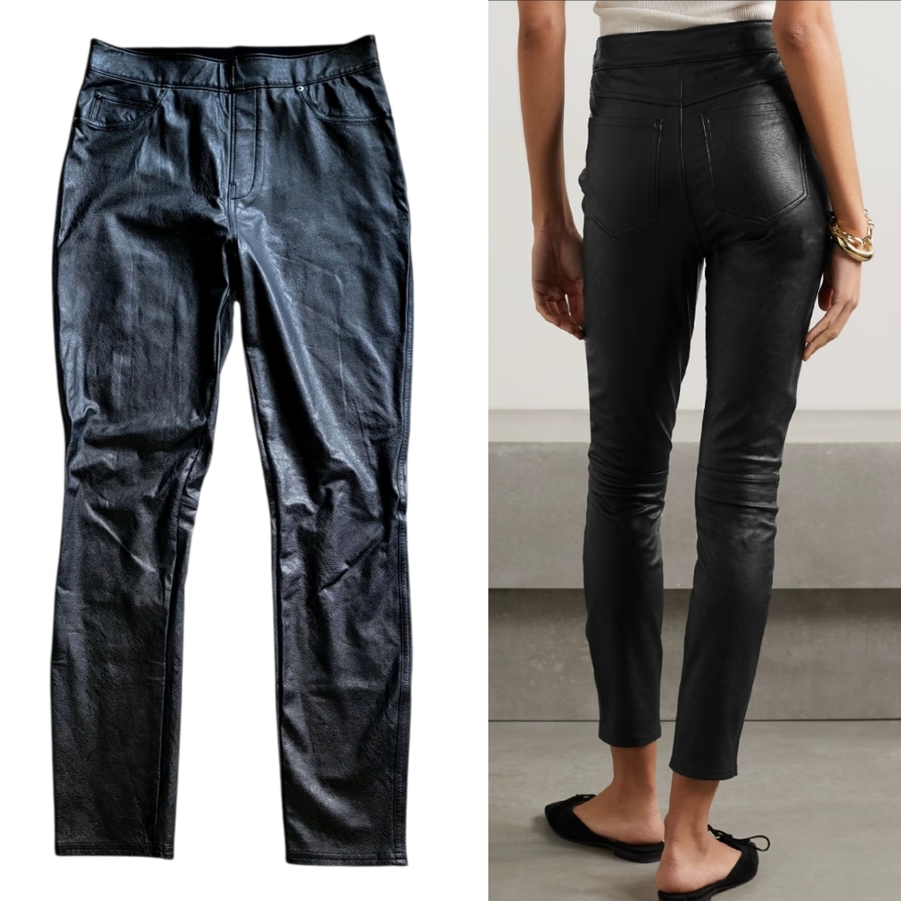 Spanx Black Leather‎ Like Stretch Faux Leather Cropped Skinny Pants Size Medium